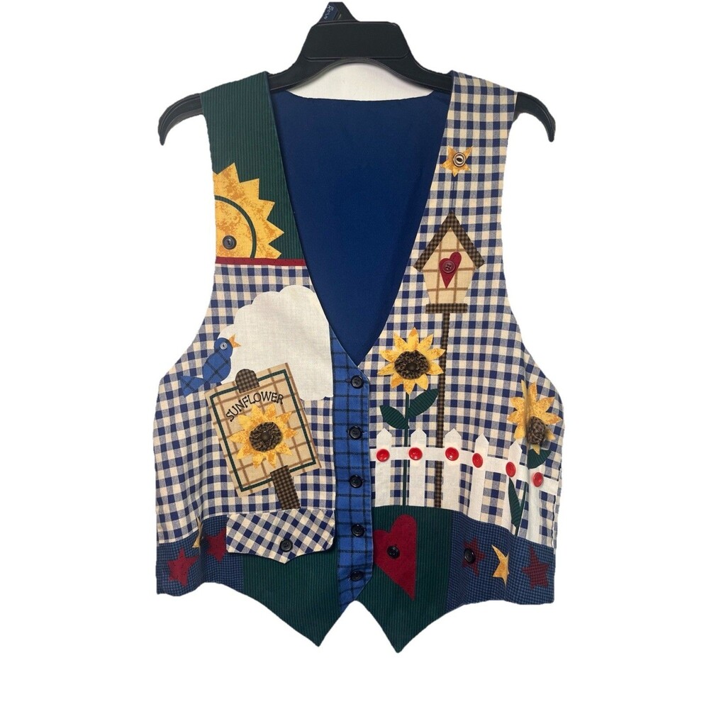 Vintage 90s Gardening Sunflower Handmade Craft Vest Smock Adjustable One Size